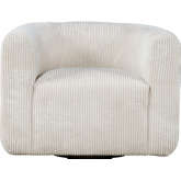 Biggs Curved Barrel Swivel Accent Chair in Natural White Corduroy Fabric